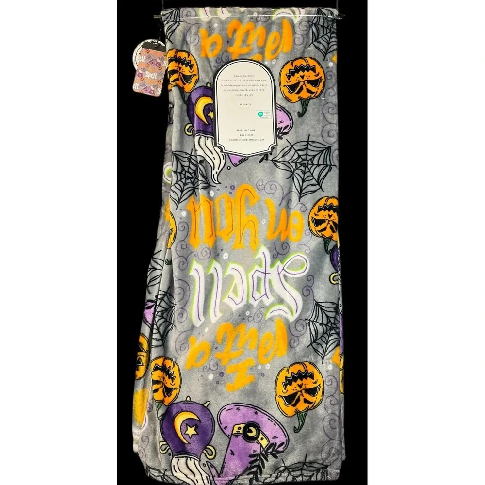 Spellbound Academy Witching Hour Cauldron Grey Halloween Plush Throw Blanket 🎃